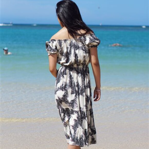 Angels by the Sea Nalani Hawaiian Off Shoulder Tie Puff Sleeve Medium L Rayon - Picture 3 of 13
